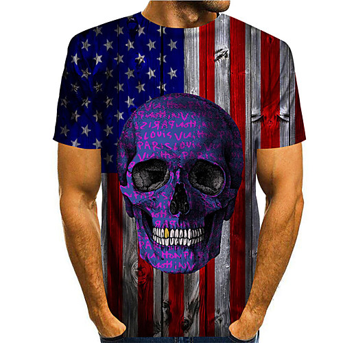

Men's Tee T shirt 3D Print Graphic Prints Skull Flag Print Short Sleeve Daily Tops Casual Designer Big and Tall Blue