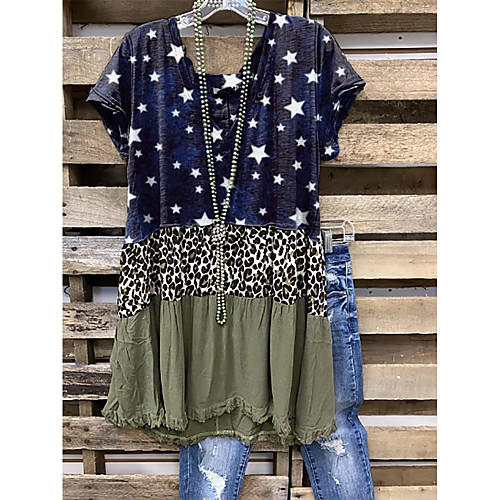 

Women's T Shirt Dress Tee Dress Short Mini Dress Navy Blue Beige Short Sleeve Print Spring Summer Casual 2021 S M L XL XXL XXXL