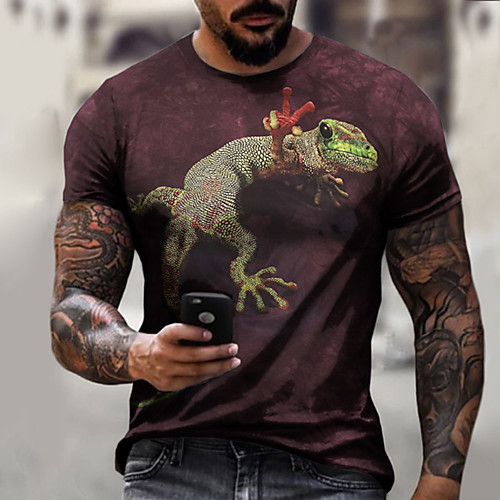 

Men's Tee T shirt Shirt 3D Print Graphic Animal Plus Size Short Sleeve Casual Tops Basic Designer Slim Fit Big and Tall Wine White Black