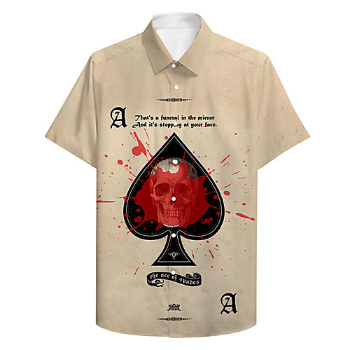 

Men's Shirt 3D Print Skull Poker Plus Size 3D Print Button-Down Short Sleeve Casual Tops Casual Fashion Breathable Comfortable Brown / Sports