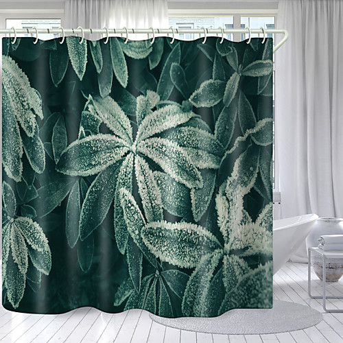 

Green Ice Leaf Series Digital Printing Shower Curtain Shower Curtains Hooks Modern Polyester New Design 72 Inch