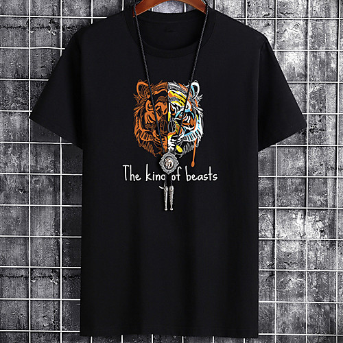 

Men's Unisex Tee T shirt Hot Stamping Graphic Prints Tiger Plus Size Zero two Print Short Sleeve Casual Tops Cotton Basic Designer Big and Tall White Black Gray