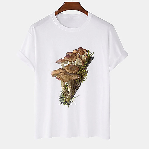 

Men's Unisex Tee T shirt Hot Stamping Graphic Prints Mushroom Plus Size Print Short Sleeve Casual Tops Cotton Basic Designer Big and Tall White Khaki