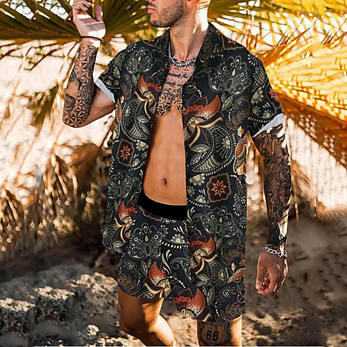 

Men's Shirt Suits Shirt Graphic Prints Button-Down Short Sleeve Casual Tops Casual Fashion Hawaiian Breathable A B C