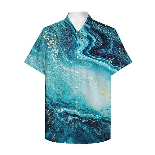 

Men's Shirt 3D Print Waves Plus Size 3D Print Button-Down Short Sleeve Casual Tops Casual Fashion Breathable Comfortable Blue / Sports