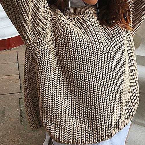 

Women's Solid Color Sweater Long Sleeve Sweater Cardigans Round Neck Coffee color