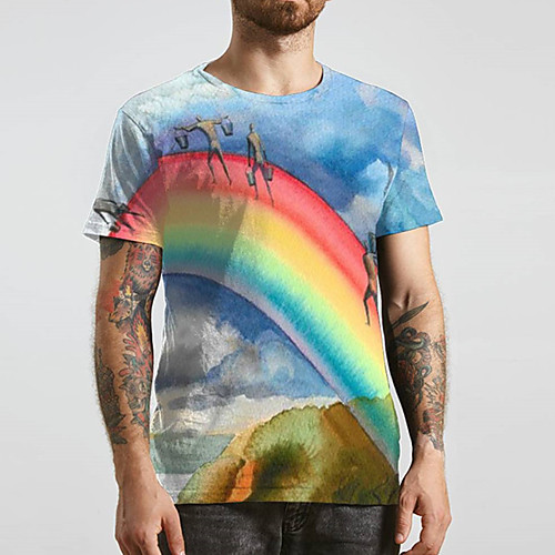 

Men's Tee T shirt 3D Print Rainbow Graphic Prints Print Short Sleeve Daily Tops Casual Designer Big and Tall Blue