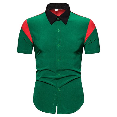 

Men's Shirt Patchwork Color Block Short Sleeve Casual Tops Casual Green