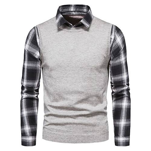 

Men's Check Pattern Stripe Striped Plaid Sweater Long Sleeve Sweater Cardigans Stand Collar Black Gray