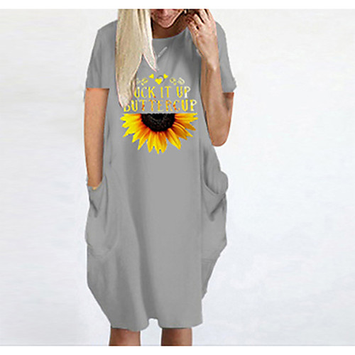 

Women's T Shirt Dress Tee Dress Knee Length Dress Blue Yellow Fuchsia Gray Green White Black Short Sleeve Floral Letter Spring Summer Round Neck Casual Oversized 2021 S M L XL XXL 3XL 4XL 5XL
