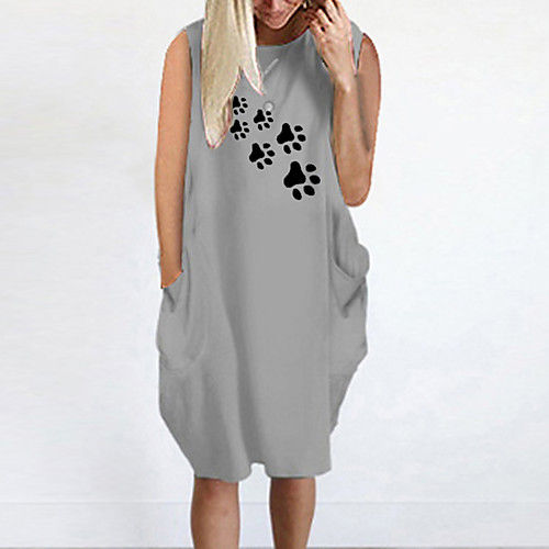 

Women's T Shirt Dress Tee Dress Knee Length Dress Blue Yellow Fuchsia Gray Green White Black Sleeveless Print Summer Round Neck Casual Oversized 2021 S M L XL XXL 3XL 4XL 5XL