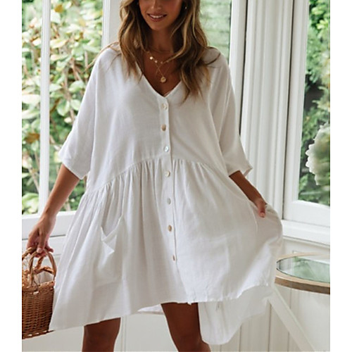 

Women's Beach Top Swimsuit Pocket Button Solid Color White Black Swimwear Bathing Suits Elegant / Holiday / Cotton
