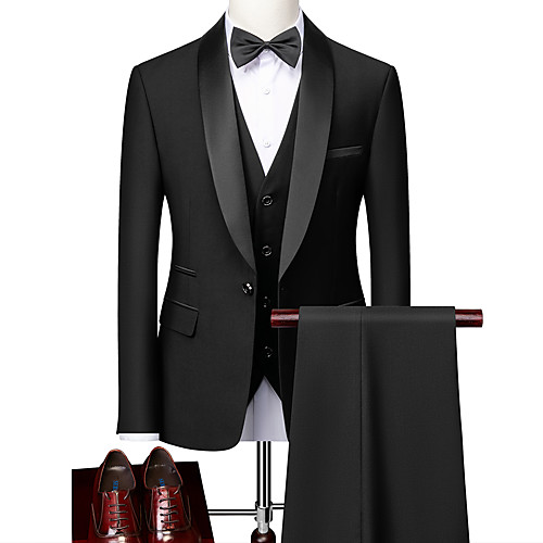 

Men's Suits Pants Blazer Waistcoat Party Wedding Single Breasted Regular Fit Polyester Men's Suit Wine / Black / Dark Gray - Shawl Lapel