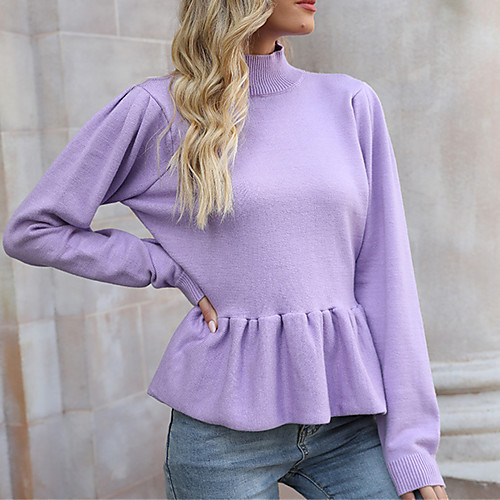 

Women's Knitted Solid Color Sweater Long Sleeve Sweater Cardigans Stand Collar Fall Winter Purple Blushing Pink