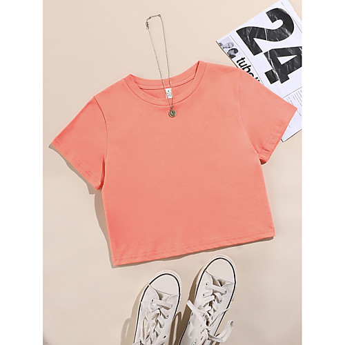 

LITB Basic Women's Basic Crop Solid Color T-Shirt Basic Daily Wear