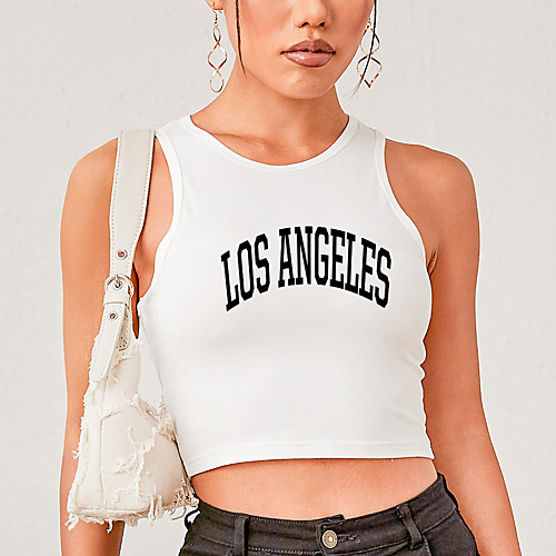 

Women's Tank Top Letter Print Round Neck Sexy Tops White Blushing Pink Black / Crop