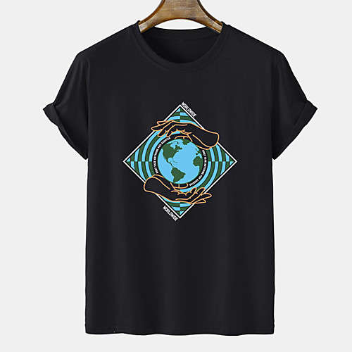 

Men's Unisex Tee T shirt Hot Stamping Graphic Prints Earth Plus Size Short Sleeve Casual Tops Cotton Basic Designer Big and Tall Black Khaki Gray