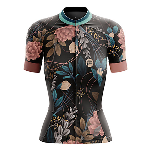 

21Grams Women's Short Sleeve Cycling Jersey Summer Spandex Black Floral Botanical Bike Top Mountain Bike MTB Road Bike Cycling Sports Clothing Apparel / Stretchy / Athleisure
