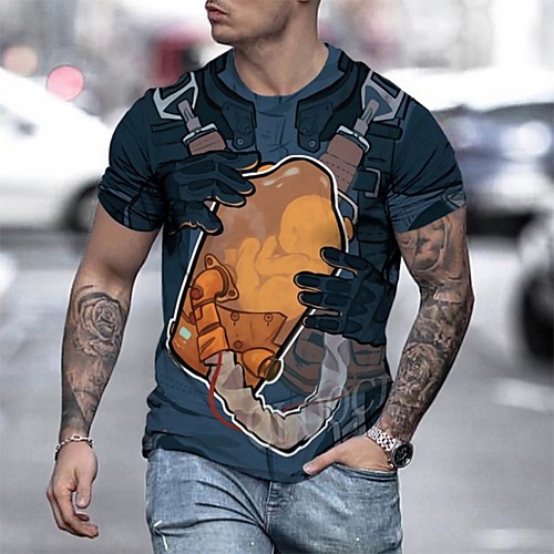 

Men's Tee T shirt Shirt 3D Print Graphic Astronaut Plus Size Short Sleeve Casual Tops Basic Designer Slim Fit Big and Tall Blue Yellow Black
