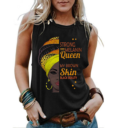 

Women's Tank Top Vest Portrait Letter Print Round Neck Basic Streetwear Tops Cotton White Army Green Black