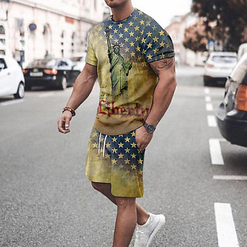 

Men's T-shirt Suits Shirt Graphic Flag Plus Size Short Sleeve Casual Tops Basic Designer Slim Fit Big and Tall Blue Red Yellow