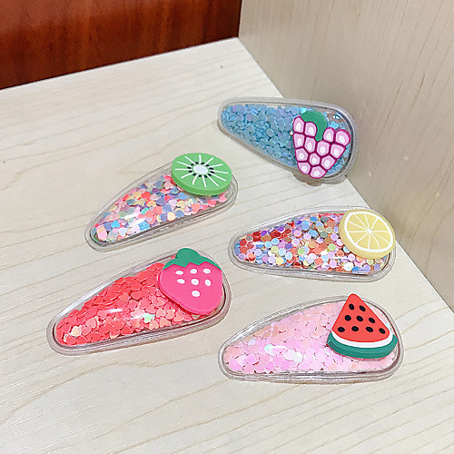 

5Pcs/card New Colorful Quicksand Hair Clips Transparent Children's Fruit Hair Clips PVC Clip Baby Head Jewelry