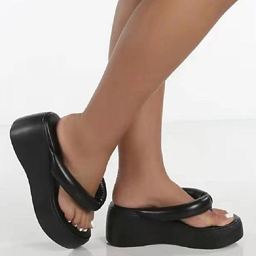 

Women's Sandals Platform Round Toe PU Solid Colored Blue Black Beige