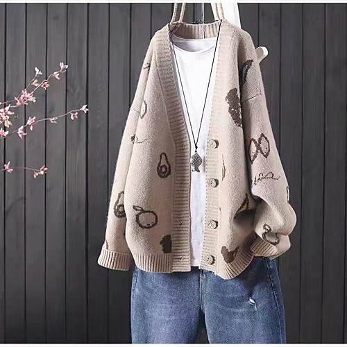 

Women's Floral Cardigan Long Sleeve Sweater Cardigans V Neck Navy Blushing Pink khaki