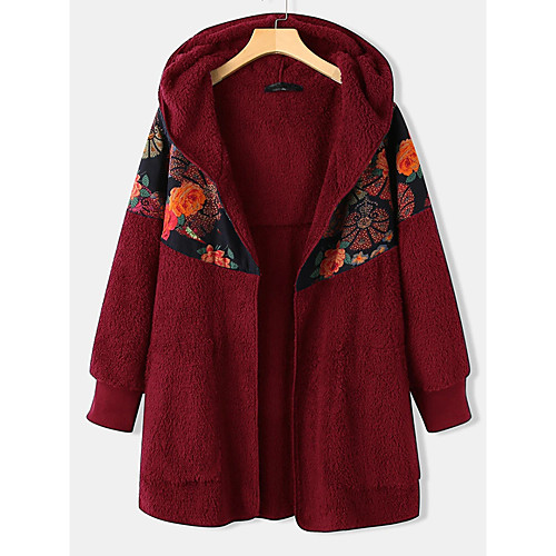 

Women's Coat Daily Wear Fall Winter Long Coat V Neck Regular Fit Casual Jacket Solid Color Pocket Navy Red / Spring / Cotton
