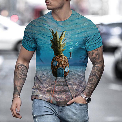 

Men's Tee T shirt Shirt 3D Print Graphic Prints Pineapple Print Short Sleeve Daily Tops Casual Designer Big and Tall Blue