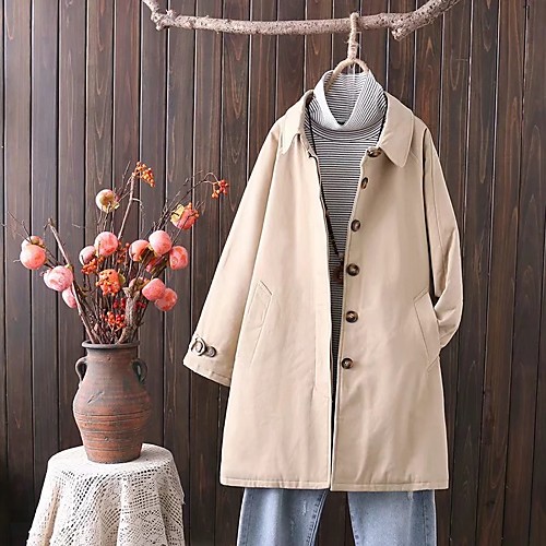 

Women's Coat Casual / Daily Fall Regular Coat Regular Fit Casual Jacket Solid Color Thick quilted khaki Thick quilted black / Cotton