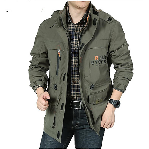 

Men's Jacket Work Fall Winter Regular Coat Regular Fit Casual Jacket Letter Drawstring Blue Army Green