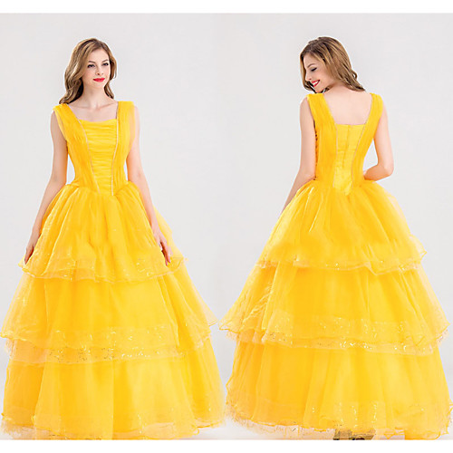 

Princess Dress Women's Movie Cosplay A-Line Slip Princess Yellow Dress Gloves Halloween Carnival New Year Polyester