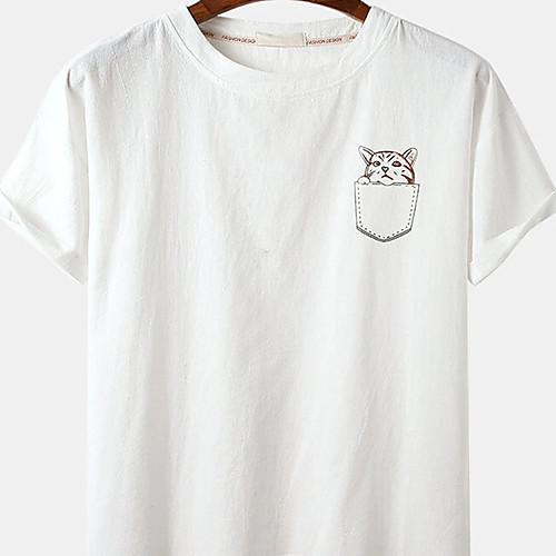 

Men's Unisex Tee T shirt Hot Stamping Cat Plus Size Print Short Sleeve Casual Tops Cotton Basic Designer Big and Tall Khaki White