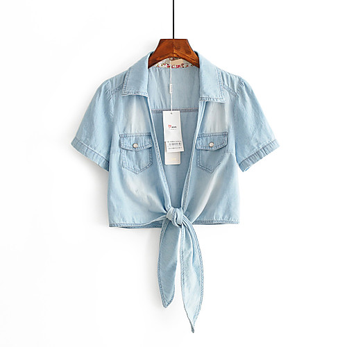 

Women's Coat Daily Wear Spring Summer Short Coat Regular Fit Casual Jacket Solid Color Button Light Blue White