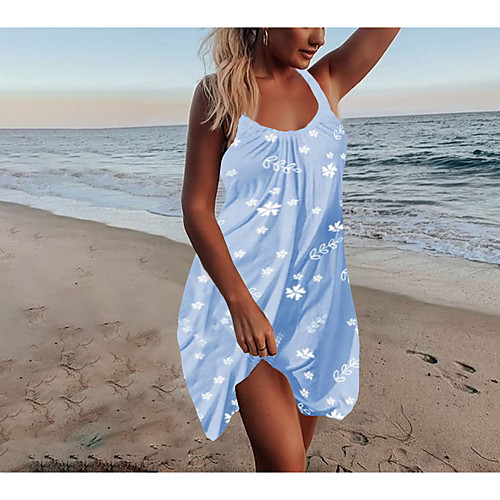 

Women's Strap Dress Knee Length Dress Light Blue Sleeveless Daisy Floral Solid Color Summer Hot Elegant 2021 S M L XL XXL 3XL