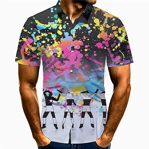 

Men's Shirt 3D Print Gradient Portrait Plus Size 3D Print Button-Down Short Sleeve Casual Tops Casual Fashion Breathable Comfortable Black / Sports
