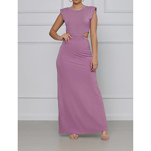 

Women's A Line Dress Maxi long Dress Purple Green Sleeveless Solid Color Summer Casual 2021 S M L XL