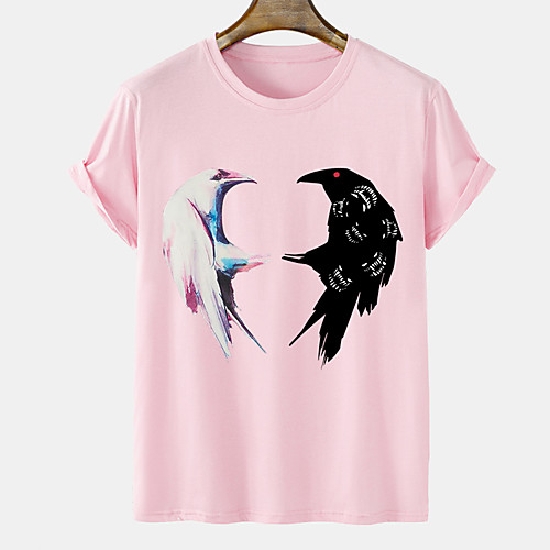

Men's Unisex Tee T shirt Hot Stamping Graphic Prints Bird Plus Size Short Sleeve Casual Tops Cotton Basic Designer Big and Tall Blue Blushing Pink Orange