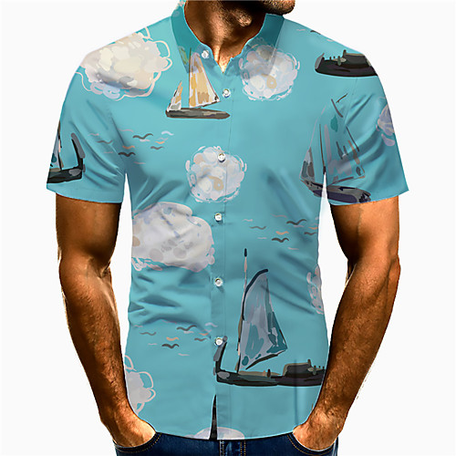 

Men's Shirt 3D Print Graffiti Clouds Plus Size 3D Print Button-Down Short Sleeve Casual Tops Casual Fashion Breathable Comfortable Blue / Sports