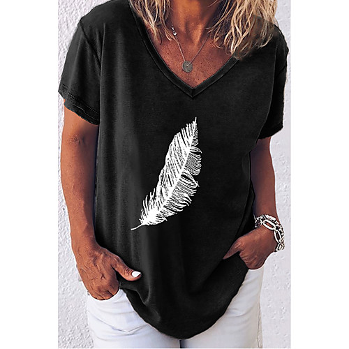 

Women's T shirt Cartoon Print V Neck Tops Loose White Red Black