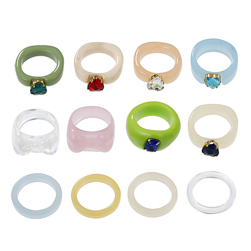 

12 Pcs Y2k Style Rings Set Colorful Resin Rings Acrylic Cute Trendy Rings Retro Candy Rings Unique Square Gem Stackable Chunky Ring for Women and Girls js000051-1
