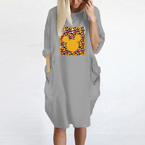 

Women's T Shirt Dress Tee Dress Knee Length Dress Blue Yellow Fuchsia Gray Green White Black Long Sleeve Print Spring Summer Round Neck Casual Oversized 2021 S M L XL XXL 3XL 4XL 5XL