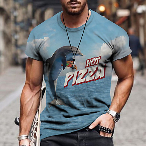 

Men's Tee T shirt 3D Print Graphic Shark Plus Size Short Sleeve Casual Tops Basic Designer Slim Fit Big and Tall Blue Royal Blue Light Blue