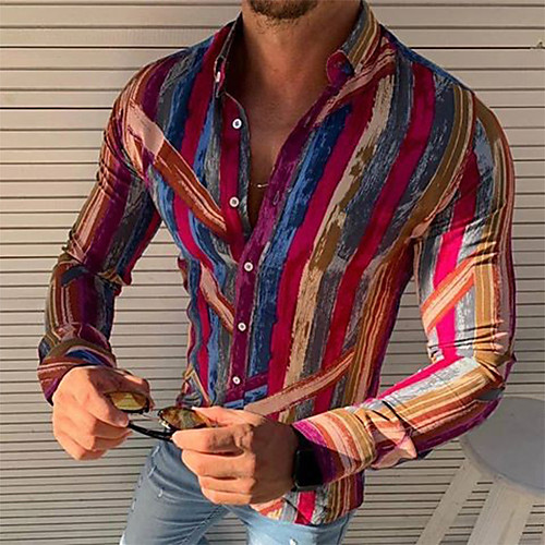 

Men's Shirt Striped Button-Down Long Sleeve Casual Tops Casual Fashion Breathable Comfortable Green Red