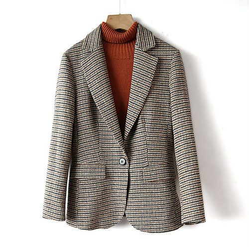 

Women's Coat Causal Fall Spring Regular Coat Regular Fit Casual Jacket Plaid / Check Pure Color Check pattern