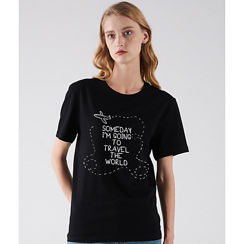 

Women's T shirt Letter Print Round Neck Basic Tops Black Khaki Green