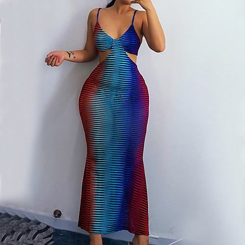 

Women's Strap Dress Maxi long Dress Color matching / color Sleeveless Stripes Spring Summer Sexy 2021 S M L