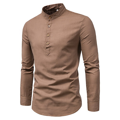 

Men's Shirt non-printing Solid Color Plus Size Long Sleeve Casual Tops Simple Lightweight Comfortable Standing Collar Gray White Black
