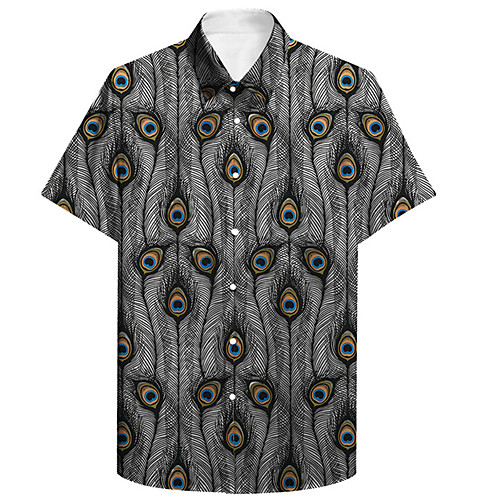 

Men's Shirt 3D Print Feather Plus Size 3D Print Button-Down Short Sleeve Casual Tops Casual Fashion Breathable Comfortable Gray / Sports